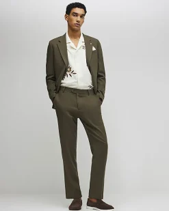 Khaki Slim Fit Linen Blend Suit Blazer Jacket