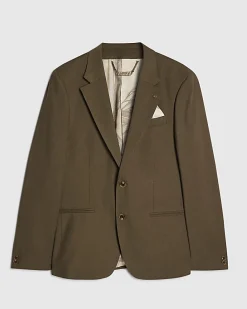Khaki Slim Fit Linen Blend Suit Blazer Jacket