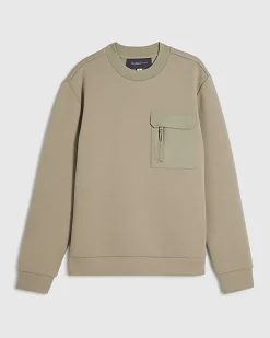 Khaki Slim Fit Nylon Pocket Sweatshirt