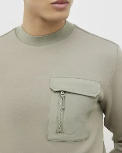 Khaki Slim Fit Nylon Pocket Sweatshirt