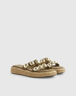 Khaki Studded Flatform Sandals