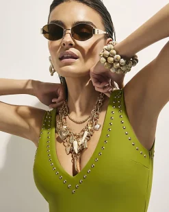 Khaki Studded Swimsuit