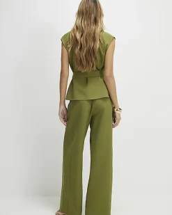 Khaki Tailored Wide Leg Trousers