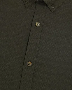 Khaki Textured Muscle Fit Long Sleeve Shirt