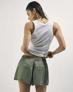 Khaki Tie Waist Denim Shorts
