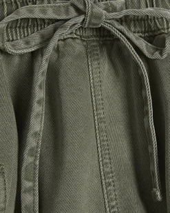 Khaki Tie Waist Denim Shorts