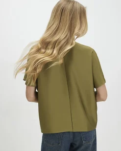 Khaki Tuck Hem Satin T-Shirt