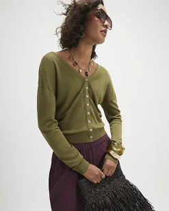 Khaki V Neck Cardigan