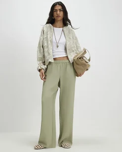 Khaki Wide Leg Trousers