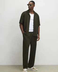 Khaki Wide Leg Waffle Textured Joggers