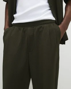 Khaki Wide Leg Waffle Textured Joggers