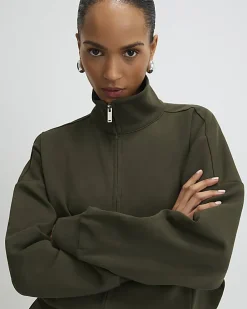 Khaki Zip Up Sweatshirt