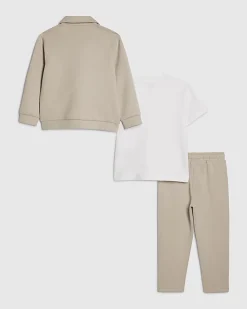Mini Boys Beige 3 Piece Jacket Set