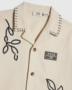 Mini Boys Beige Embroidered Swim Shorts Set