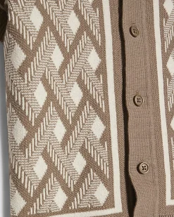 Mini Boys Beige Geometric Knitted Shirt