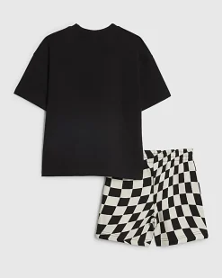 Mini Boys Black Checkerboard T-Shirt Set