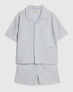 Mini Boys Blue Linen Look Shirt Set