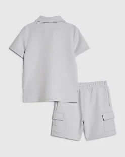 Mini Boys Blue Luminis Badge Polo Shirt Set