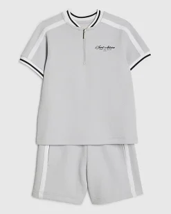 Mini Boys Blue Slim Fit Baseball Polo Set