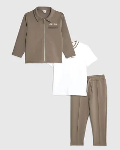 Mini Boys Brown Jacket 3 Piece Set