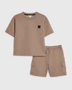 Mini Boys Brown Luminis Badge T-Shirt Set
