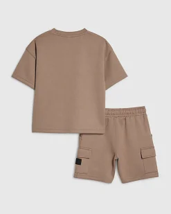 Mini Boys Brown Luminis Badge T-Shirt Set