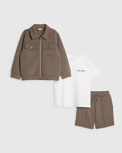 Mini Boys Brown Premium Shirt 3 Piece Set