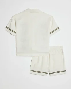 Mini Boys Cream Embroidered Palm Shirt Set