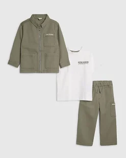 Mini Boys Green Twill Shirt 3 Piece Set