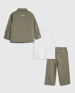 Mini Boys Green Twill Shirt 3 Piece Set