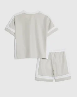 Mini Boys Grey Colour Block T-Shirt Set