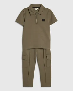 Mini Boys Khaki Polo Shirt and Jogger Set