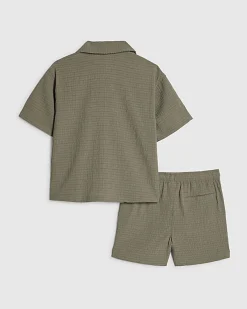 Mini Boys Khaki Textured Shirt Set