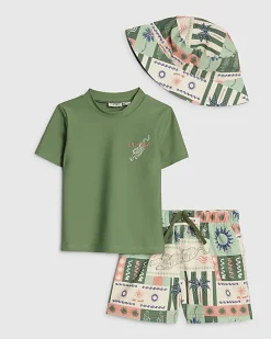 Mini Boys Khaki Tiger Swim Top and Short Set