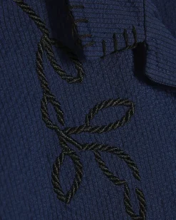 Mini Boys Navy Embroidered Floral Swim Set