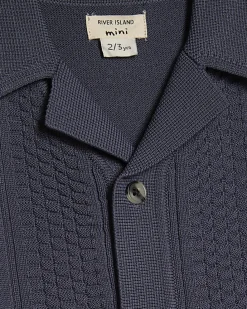 Mini Boys Navy Knitted Shirt