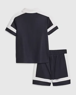 Mini Boys Navy Slim Blocked Polo Set
