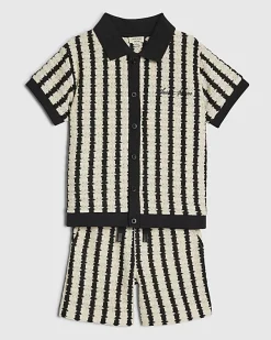Mini Boys Navy Stripe Crochet Shirt Set