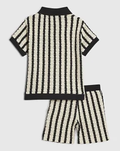 Mini Boys Navy Stripe Crochet Shirt Set
