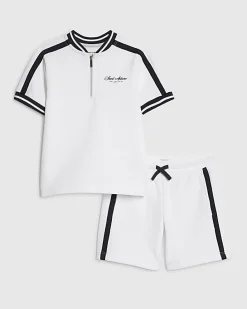 Mini Boys White Baseball Polo Shirt Set