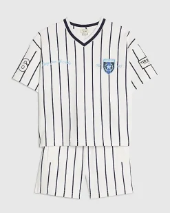 Mini Boys White Oversized Stripe T-Shirt Set