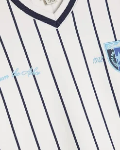 Mini Boys White Oversized Stripe T-Shirt Set