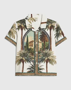 Mini Boys White Palm Tree Print Shirt