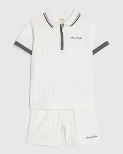 Mini Boys White Polo Shirt And Shorts Set