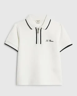 Mini Boys White Slim fit Textured Polo Shirt