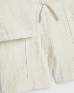Mini Boys White Textured Shirt Set