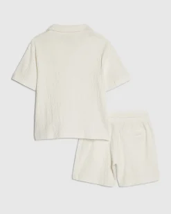 Mini Boys White Textured Shirt Set
