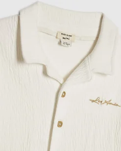 Mini Boys White Textured Shirt Set