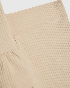 Mini Girls Beige Ribbed Peplum Top Set