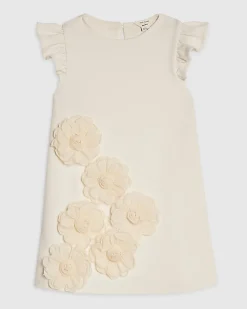 Mini Girls Beige Rosette Shift Dress